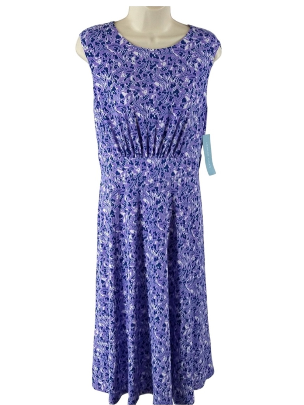 London Times Lavender Floral Cap-Sleeve Midi Dress
